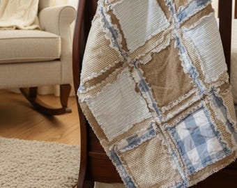 Country Plaid Crib Quilt | Handmade Heirloom Baby Gift | Soft Flannel Rag Quilt | Cozy Gender Neutral Nursery Bedding | Washable Keepsake