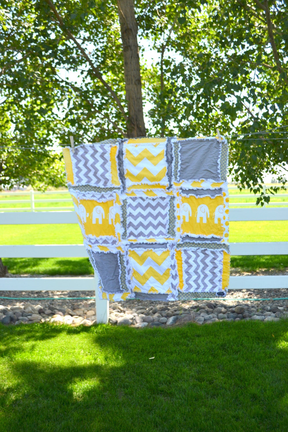 Elephant Baby Quilt Mini Crib Bedding Grey / Yellow Crib Etsy