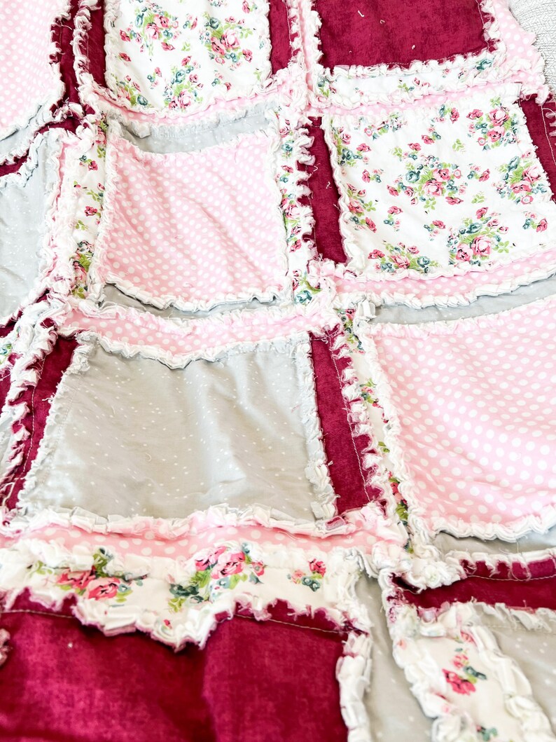 Floral Blanket Handmade Quilts for Sale, Baby Girl Rag Quilt, Baby Blanket to Queen Size Quilts, Baby Girl