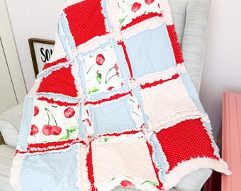 Cherry Crib Bedding | Fruit Baby Blanket Girls | Baby Shower Gift Feminine Rag Quilt | Pink Red Nursery | Cute Baby Blanket
