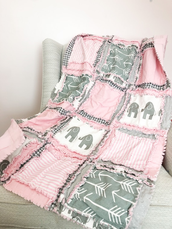 Elephant Quilts, Baby Rag Quilts for Sale, Handmade Quilts, Baby Shower  Gifts for Girls 