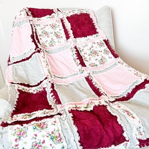Floral Blanket Handmade Quilts for Sale, Baby Girl Rag Quilt, Baby Blanket to Queen Size Quilts, Baby Girl