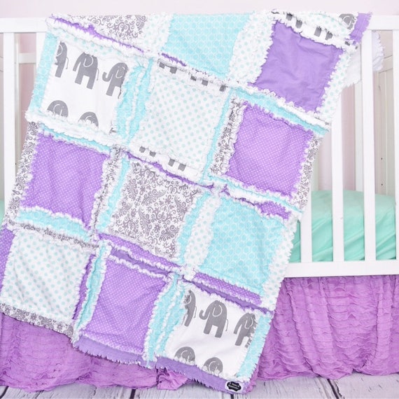 purple and gray baby bedding