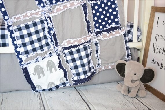 Boy Elephant Crib Set For Baby Boy Plaid Nursery Bedding Etsy