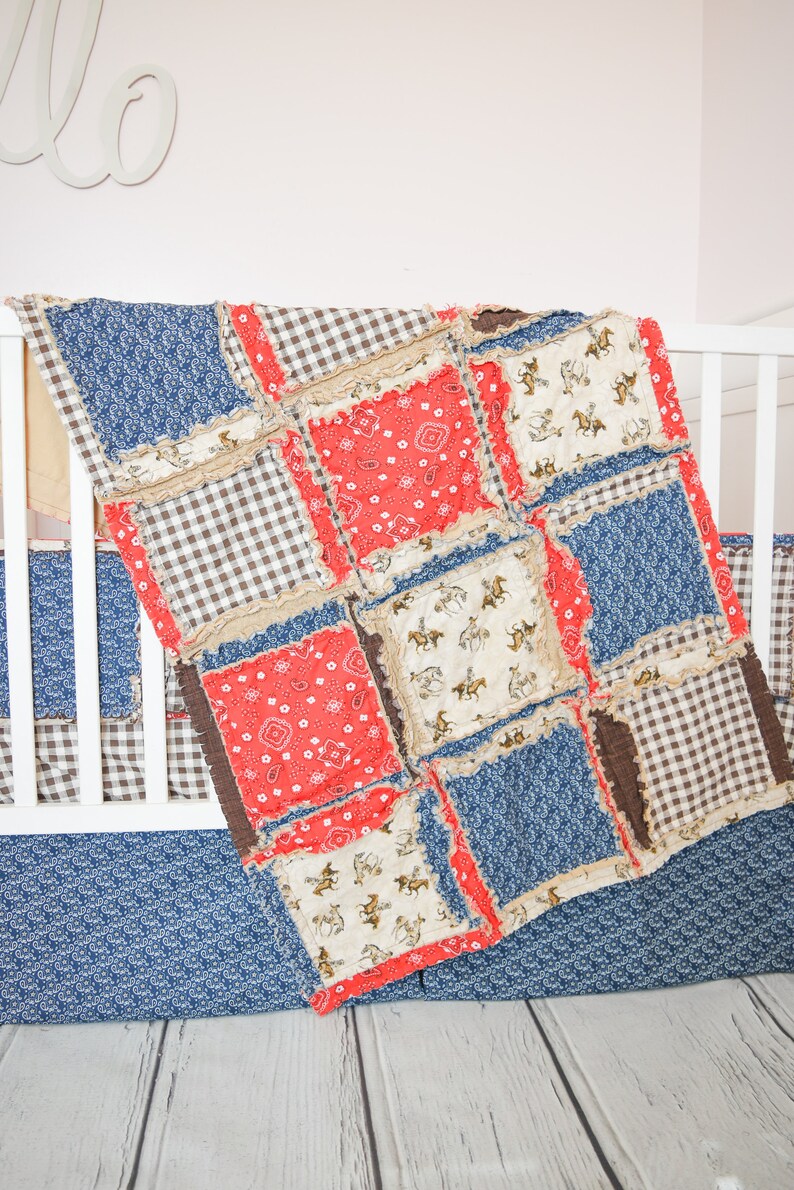 Cowboy Rodeo Flannel Rag Quilt Crib Bedding Set Baby Boy Etsy