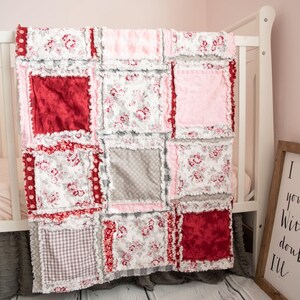 Floral Blanket Handmade Quilts for Sale, Baby Girl Rag Quilt, Baby Blanket to Queen Size Quilts, Baby Girl