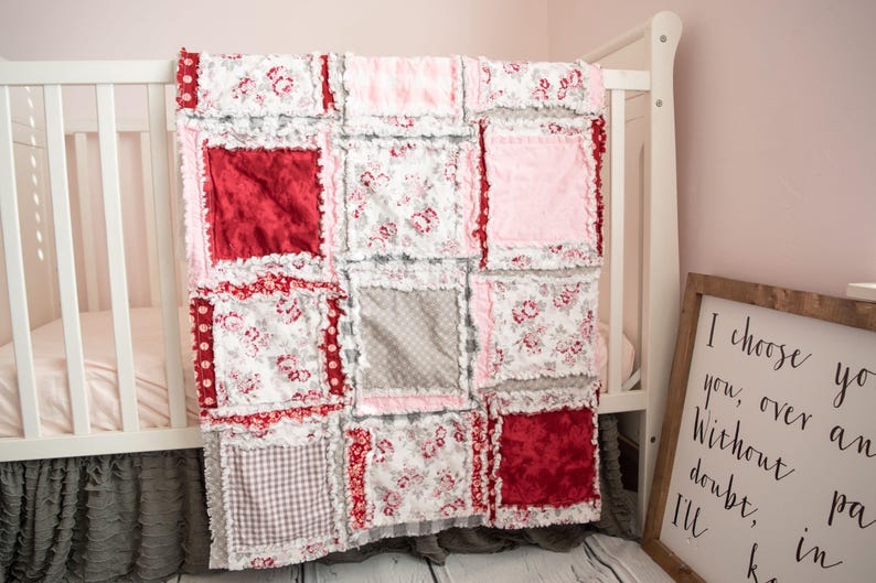Floral Blanket Handmade Quilts for Sale, Baby Girl Rag Quilt, Baby Blanket to Queen Size Quilts, Baby Girl