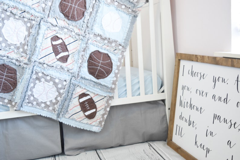 Sports Baby Boy Crib Bedding Set For Nursery Blue Gray Etsy