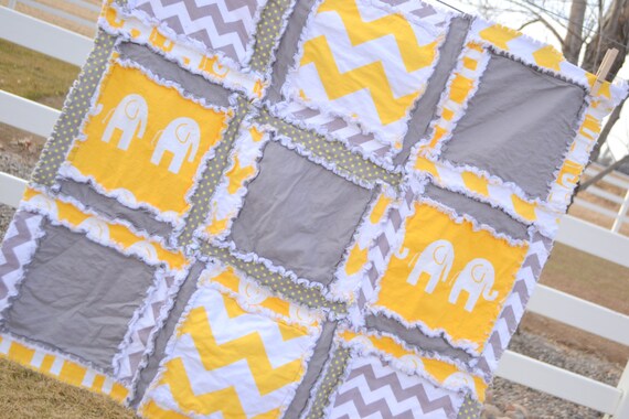 Elephant Quilt Mini Crib Bedding Grey Yellow Crib Bedding Etsy