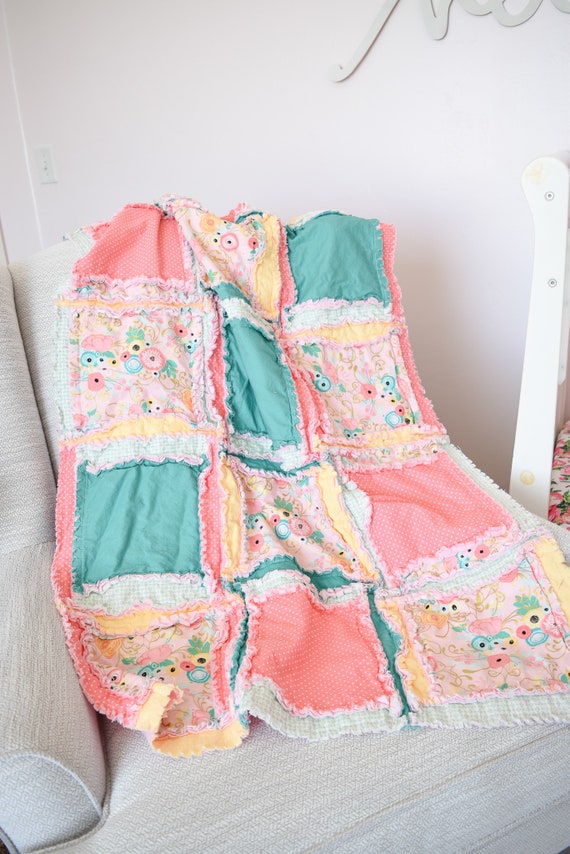 Baby Rag Quilt Girl Crib Set Skirt Baby Bedding Set Gray  Mint  Light Pink Girl Crib Bedding Crib Bumpers Sheet Floral Nursery