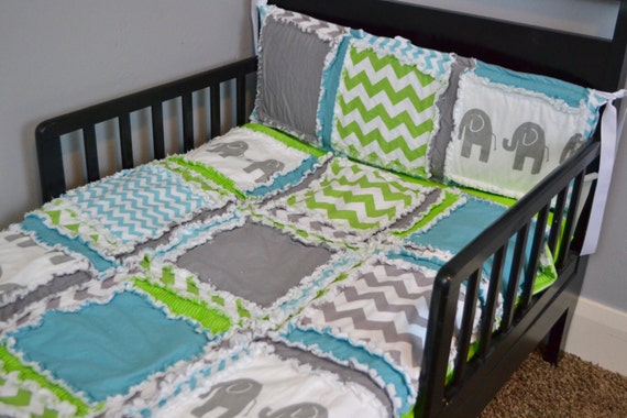 Custom Elephant Toddler Bed Rag Quilt In Gray Green And Etsy