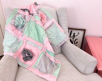 Pink Crib Bedding Baby Rag Quilt, Baby Girl Rag Quilt, Toddler Bedding Girl, Baby Girl