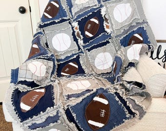 Toddler Sports Quilt | Football Nursery Textured Rag Quilt