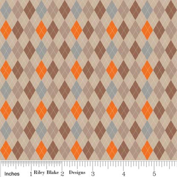 Riley Blake, Fox Trails, Orange, Brown, Argyle 1/2 Yard, Quilters Cotton, More Yardage Available