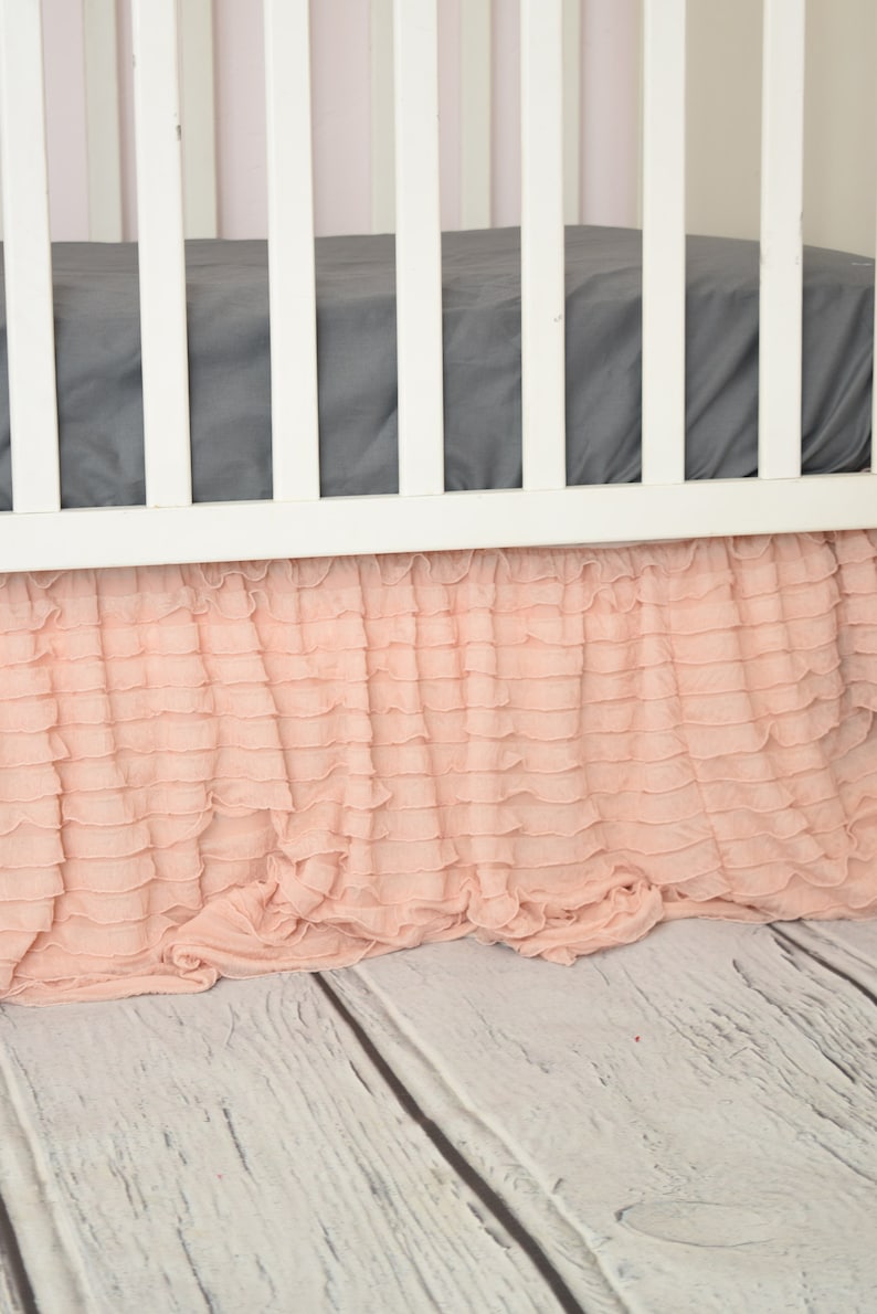 Blush Ruffled Crib Skirt Light Pink Dust Ruffle for Baby Girl Etsy