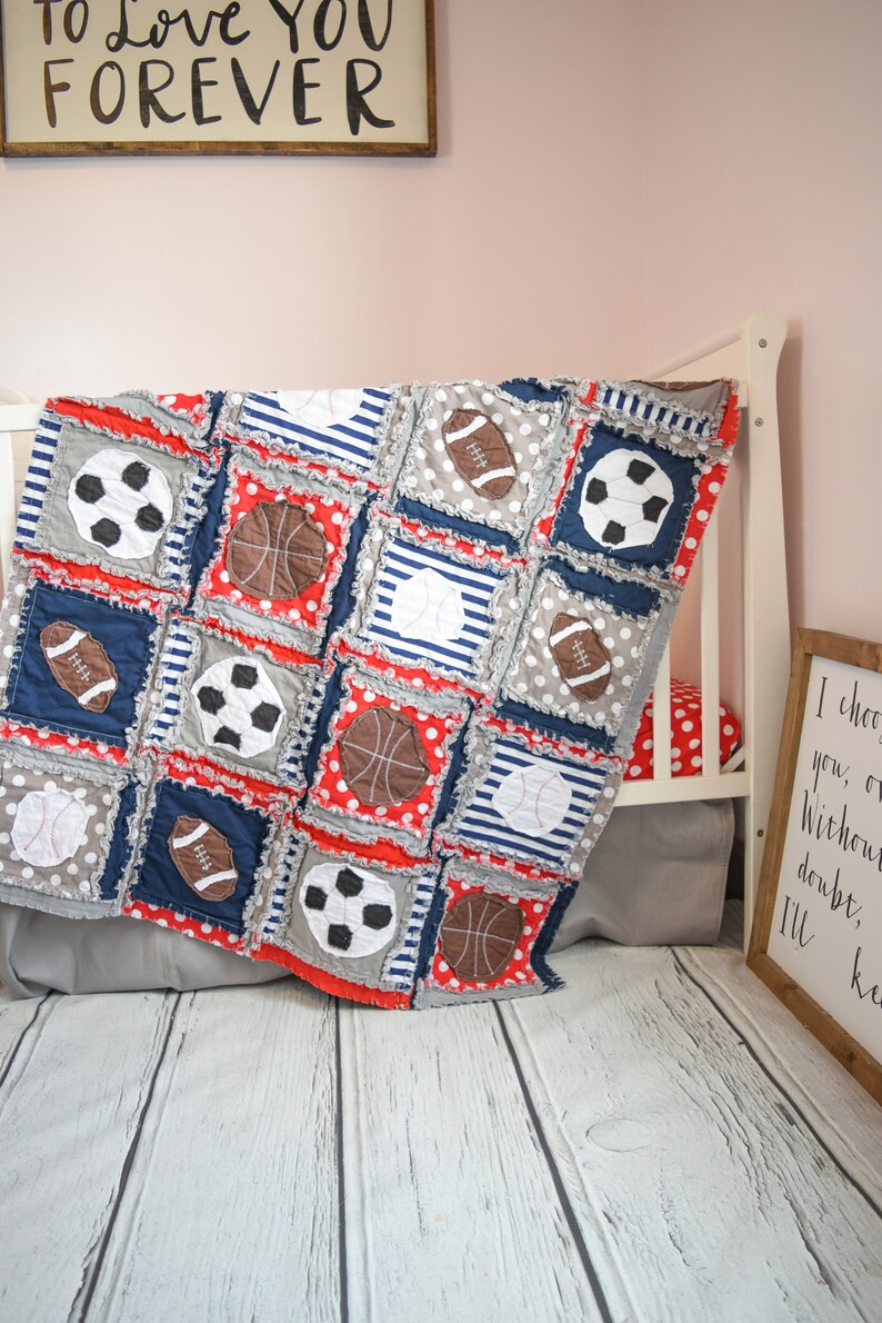 Baby Boy Sports Crib Bedding Football Baseball Basketball Etsy