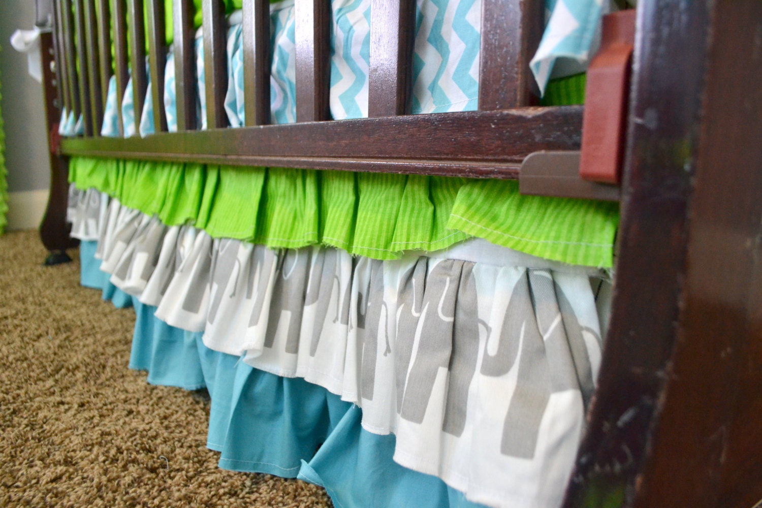 Ruffle Crib Skirt Baby Bed Dust Ruffle with Elephants and Etsy