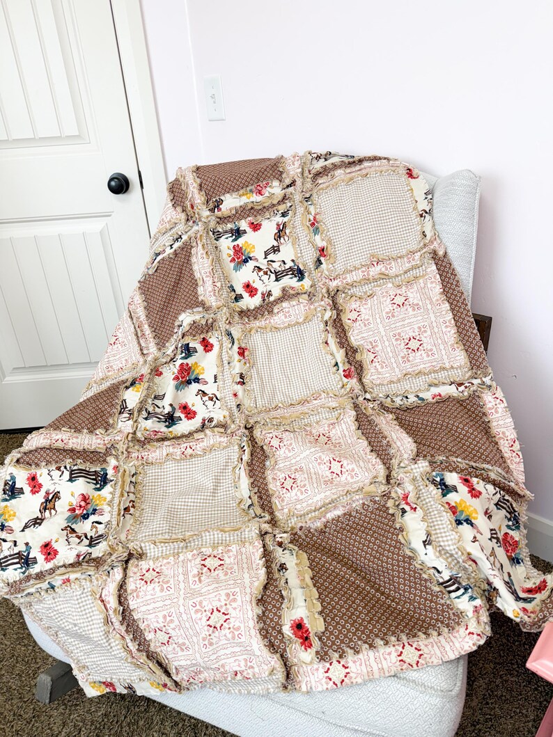 Western Baby Girl Blanket | Mauve Pink & Brown Buckaroo Blanket | Floral Patchwork Bedding Gift Idea