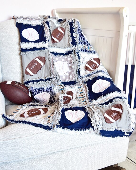 Baby Boy Sports Crib Size Rag Quilt For Nursery Crib Bedding Etsy