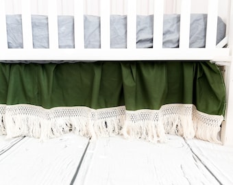 Mini Crib Skirt Girl, Nursery Accessories, Dark Green and Cream Neutral (other colors too!) Crib Bedding for Baby Girls