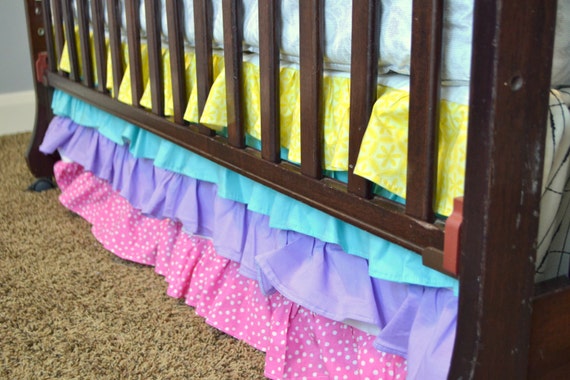Ruffle Crib Skirt In Hot Pink Turquoise Yellow And Purple Etsy