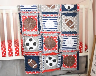 Sports Rag Quilt Baseball Basketball Football Soccer Ball Crib