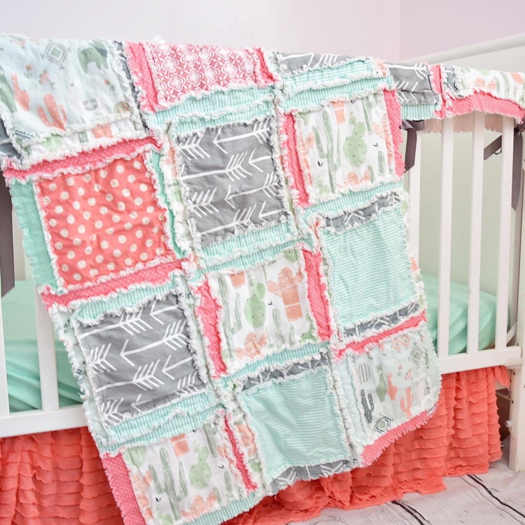 Baby Rag Quilt Crib Bedding Set Llama Nursery Decor Modern Etsy