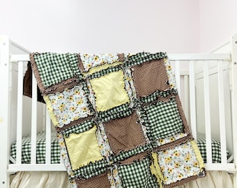 Sunflower Baby Crib Set | Rag Quilt Bedding | Yellow Green Nursery Decor | Floral Farmhouse Quilt | Handmade Baby Gift
