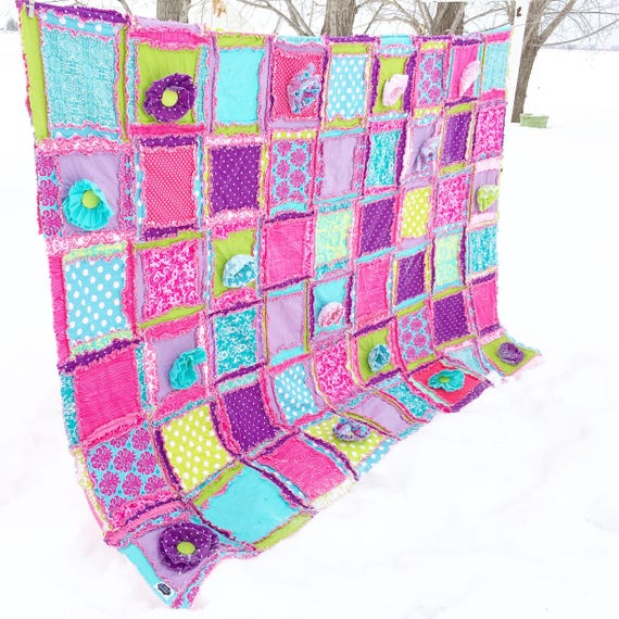 Handmade Quilts Teen Girl Room Decor, Toddler Bedding Girl Twin Bedspread, Queen Size Quilts | Modern Rag Quilt | Purple Bedding Set