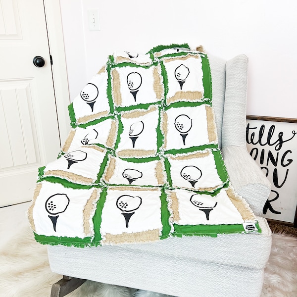 Baby Rag Quilt, Golf Baby Blanket for Golf Lover, Sports Theme Rag Quilt, Boy Crib Bedding Set