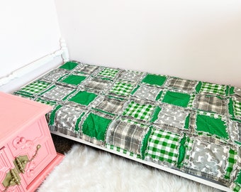 Deer Rag Quilt for Crib to Twin Size Bedding, Baby Boy Quilts, Green and Gray Flannel Baby Quilt for Boys