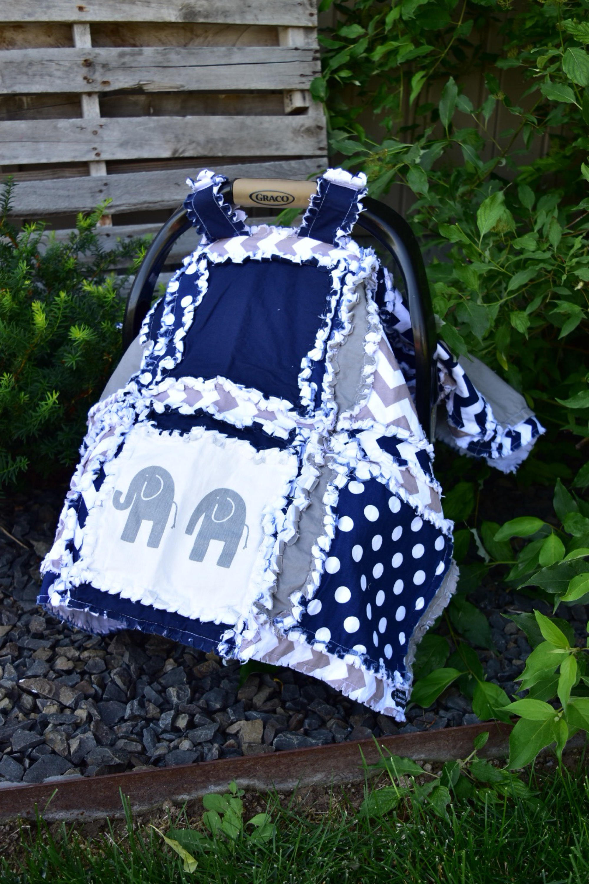 Elephant Car Seat Canopy Navy Blue / Gray Car seat Canopy Etsy
