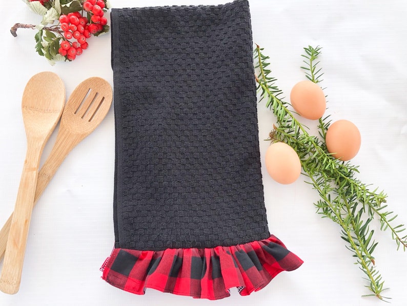 Black and White Ruffled Buffalo Plaid Kitchen Towel Wedding Etsy