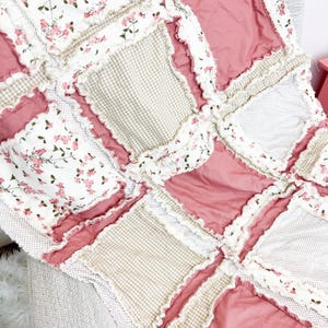 Boho Floral Comforter Baby Girl Rag Quilt, Girls Quick Ship Quilts, Toddler Bedding Girl, Pink Crib Bedding for Girls
