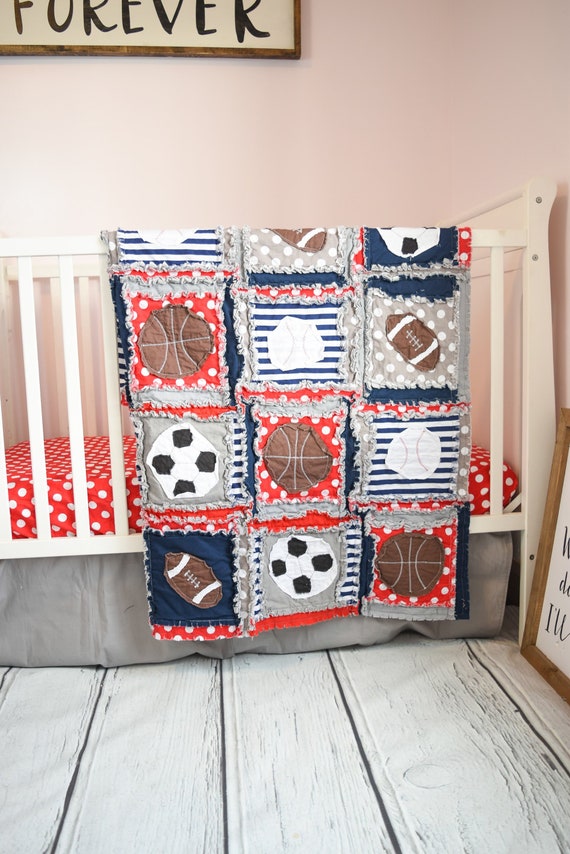 Sports Crib Bedding Navy Gray Baseball Nursery Football Etsy