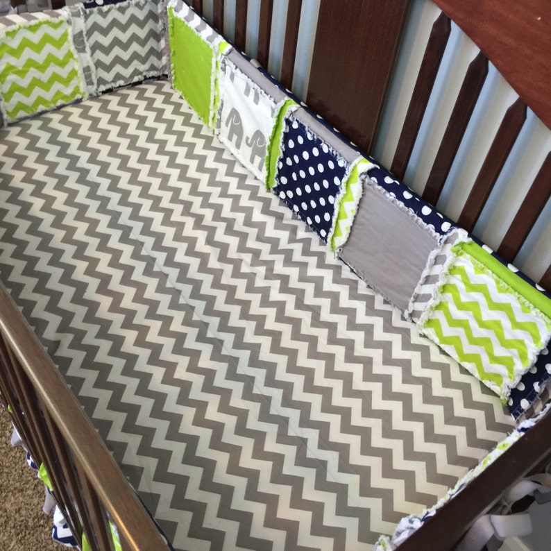 Elephant Crib Bumper Green Navy Grey Bedding Safari Etsy