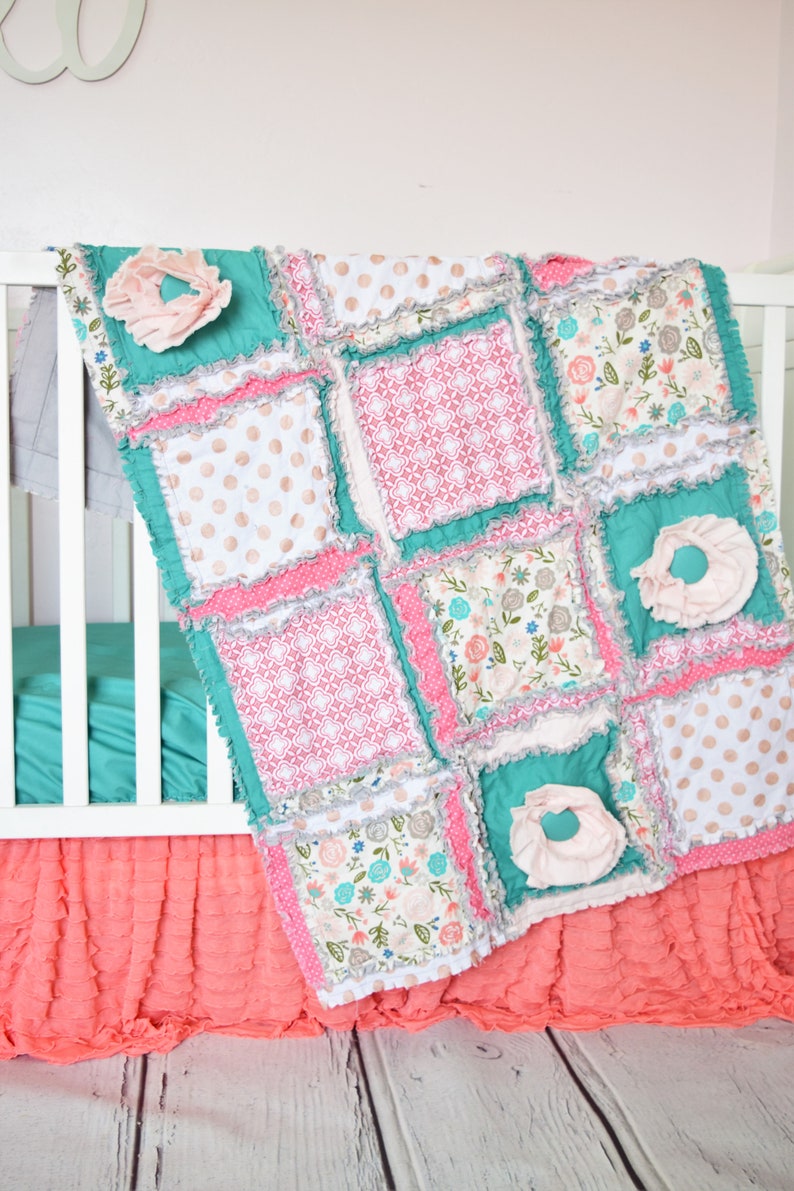 Floral Baby Girl Quilt Baby Rag Quilt Bohemian Bedding Etsy
