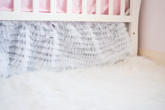 White Ruffle Tulle Crib Skirt For Baby Girl Nursery Bedding Etsy
