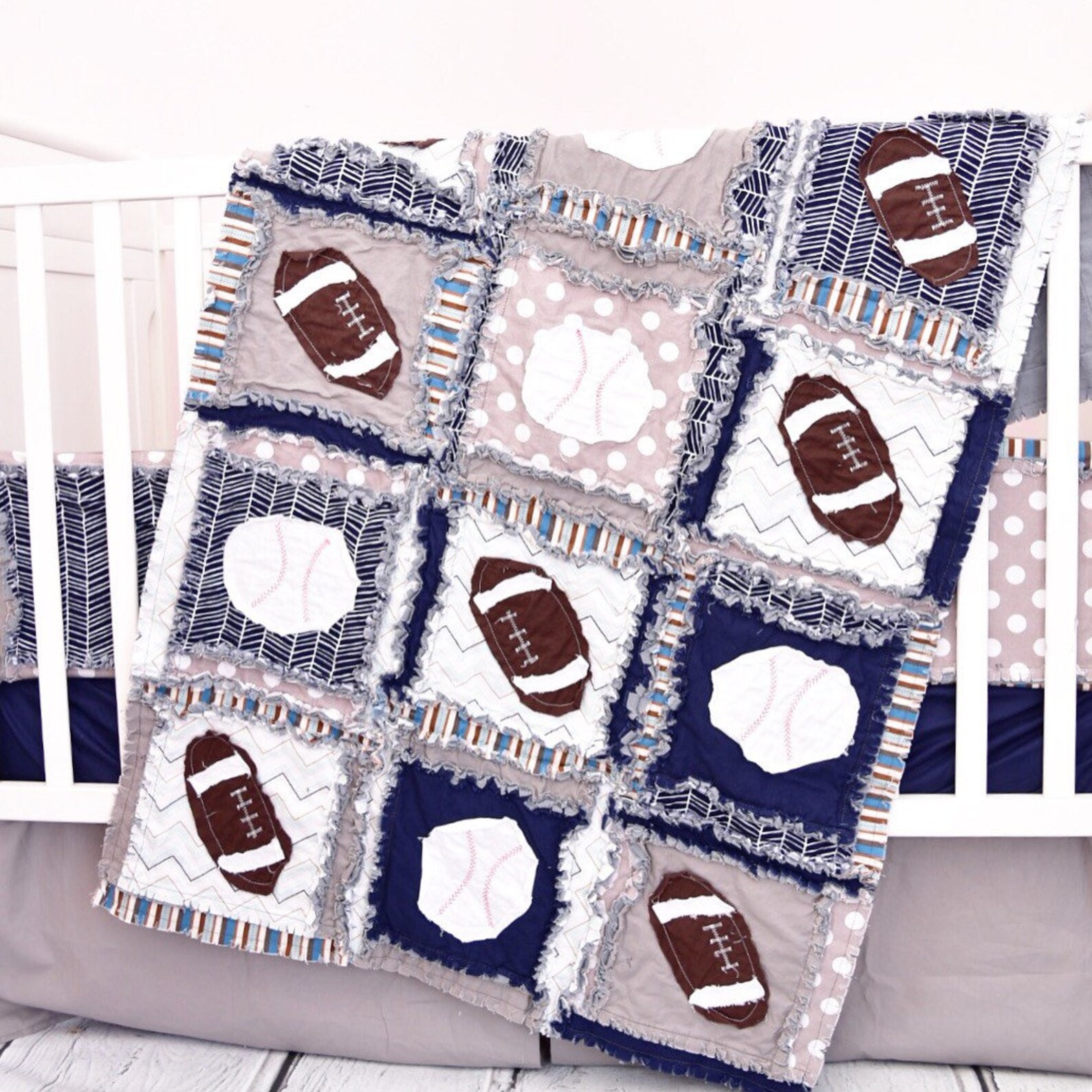 Sports Crib Bedding Navy / Gray Baseball Nursery Football Etsy