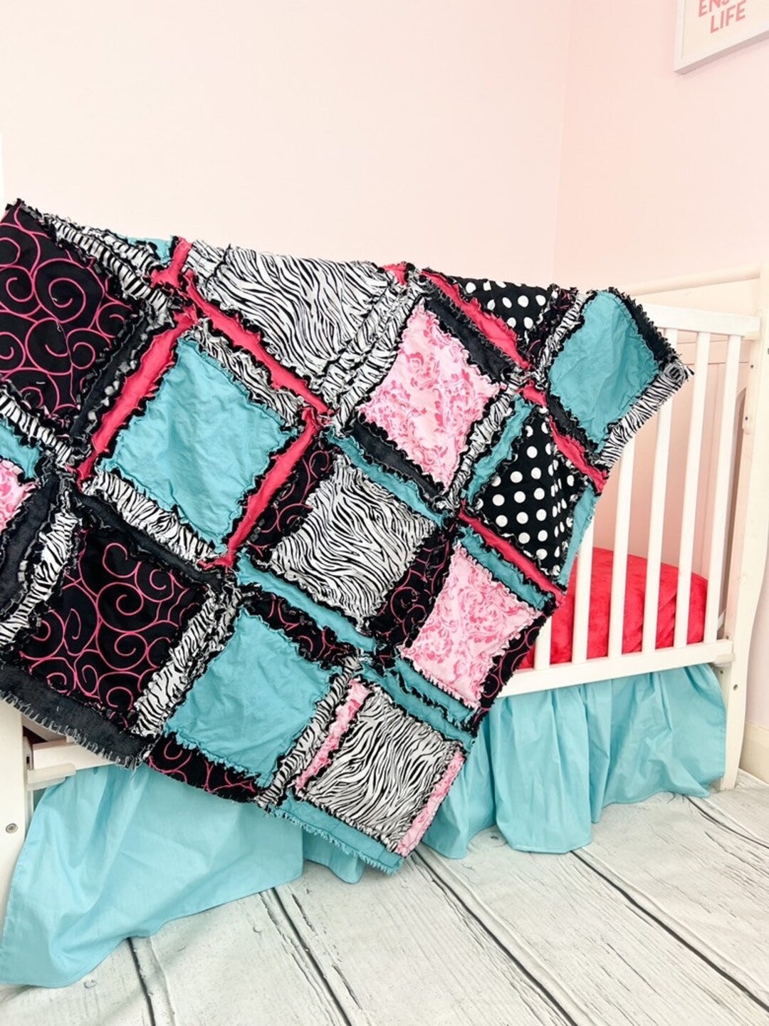 Baby Girl Crib Bedding Handmade Quilts, Baby Girl Rag Quilt, Baby Girl