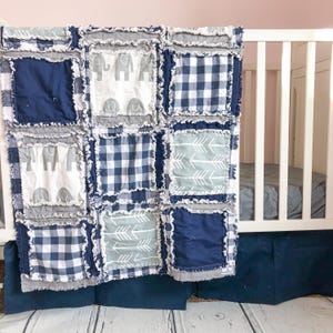Elephant Rag Quilt for Sale | Simple Baby Boy Safari Nursery Decor Crib Bedding | Soft Cozy Handmade Blanket | New Mom and Baby Shower Gift