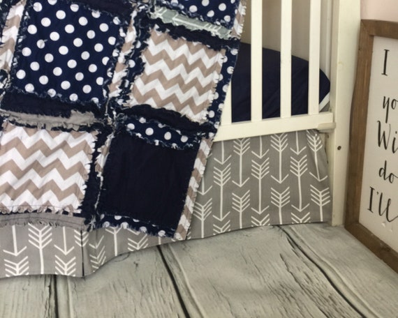 Gray Navy Blue Arrow Polka Dot Box Pleat Crib Skirt For Etsy