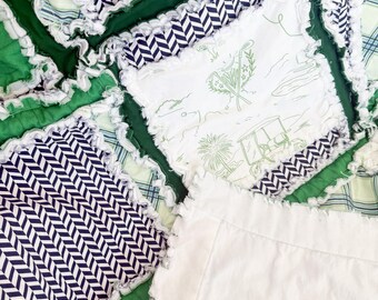 Golf Themed Baby Quilt | Green Rag Blanket for Nursery | Sports Crib Bedding | Toddler Boy Shower Gift | Handmade Patchwork Throw