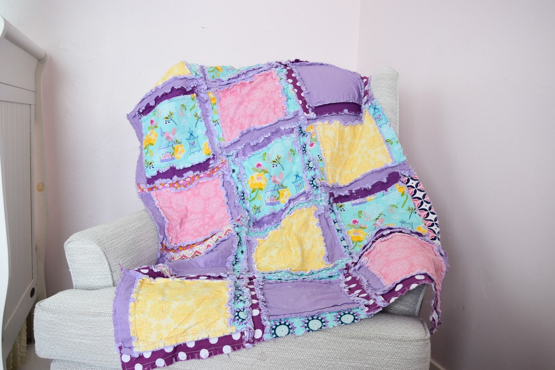 Purple Crib Quilts for Sale, Baby Rag Quilts, Baby Shower Gifts for