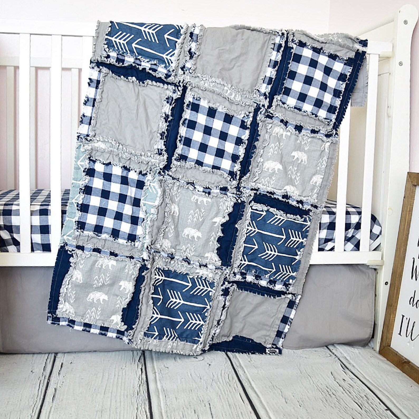 Woodland Baby Quilt Bear Bedding Nursery Plaid Baby Blanket Etsy