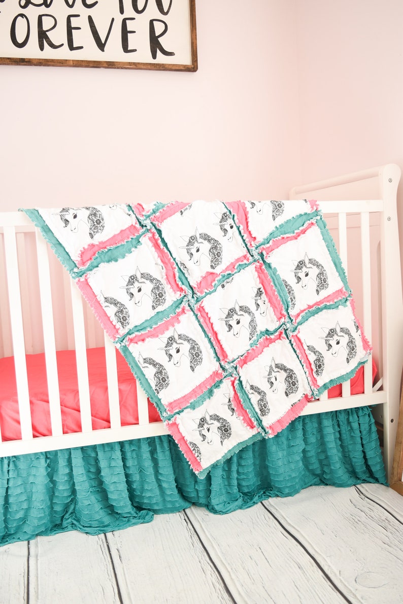 mint and pink crib bedding