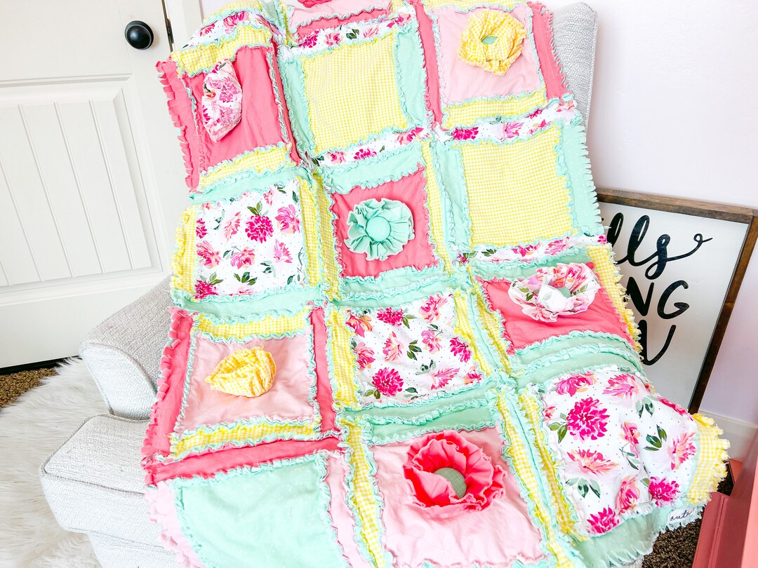 Floral Baby Rag Quilt Baby Pink Crib Bedding Yellow Etsy