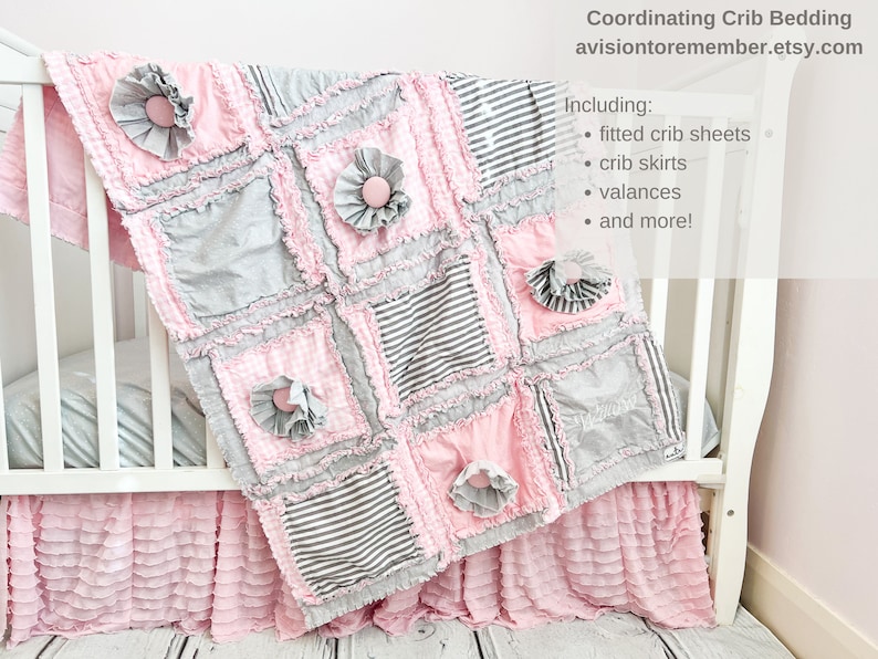 Baby Girl Quilts Pink Crib Bedding, Toddler Bedding Girl Homemade Quilts, Baby Blanket image 4