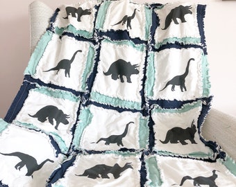 Dinosaur Quilt Boys Bedding, Baby Boy Quilts, Rag Quilt Baby Quilts for Sale Homemade Quilts for Boys