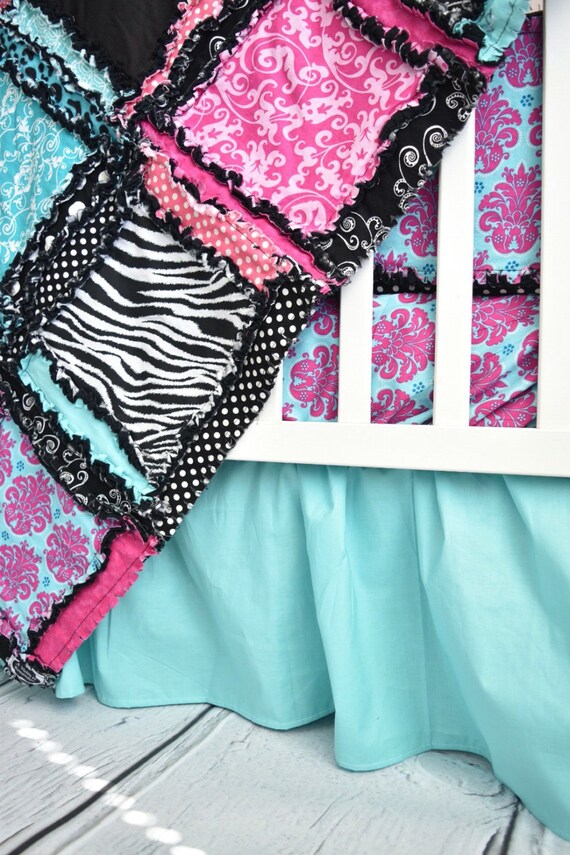 Zebra Crib Bedding Rag Quilt Turquoise Black Pink Baby Etsy